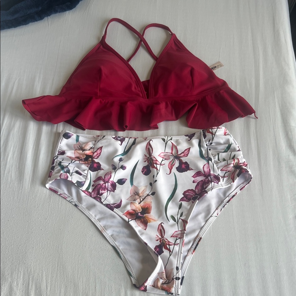 SHEIN Red and Floral Bikini Set